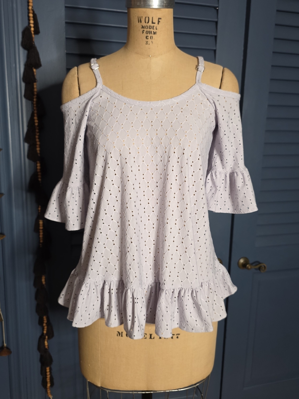 Michael Kors Light Lavender Cold-Shoulder Eyelet Ruffle Camisole
